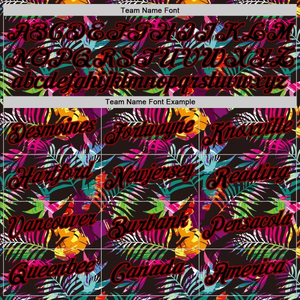 Black Black-Red 3D Pattern Tropical Hawaii Palm Leaves Authentic Basketball Jersey - Image 3