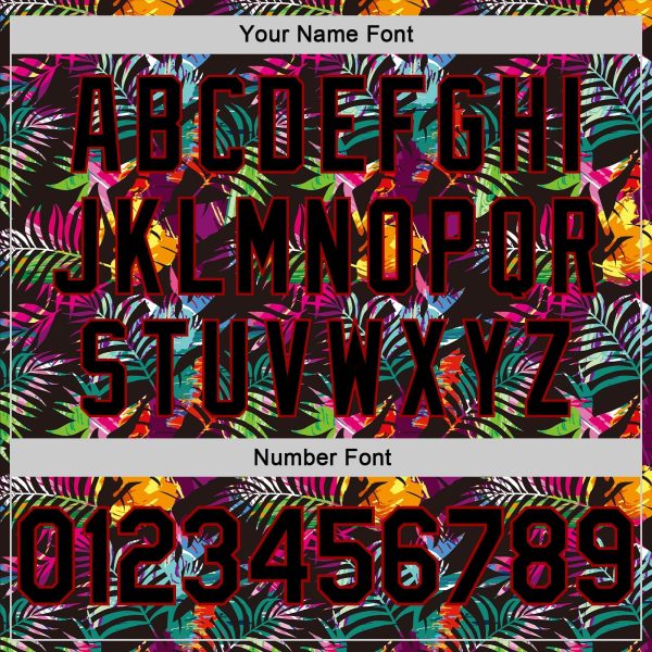 Black Black-Red 3D Pattern Tropical Hawaii Palm Leaves Authentic Basketball Jersey - Image 4