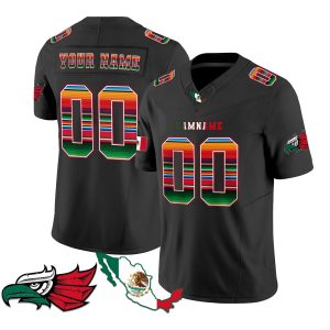 Black Red - Green Mexico Serape Pattern - Bald Eagle Patch Personalized Football Jersey