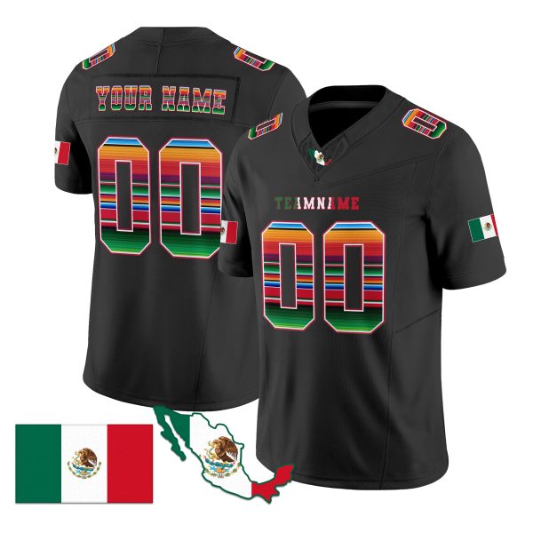 Black Red - Green Mexico Serape Pattern Personalized Football Jersey