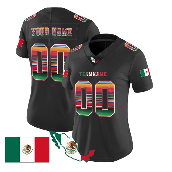 Black Red - Green Mexico Serape Pattern Personalized Football Jersey - Image 2