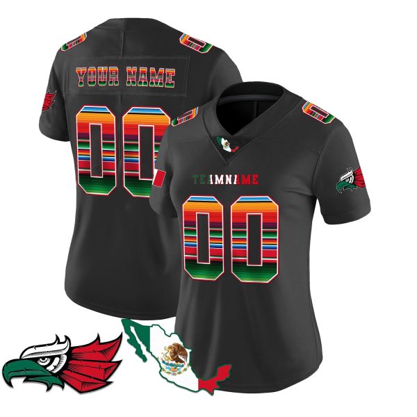 Black Red - Green Mexico Serape Pattern - Bald Eagle Patch Personalized Football Jersey - Image 2