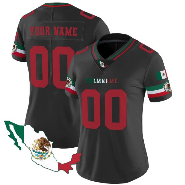 Black Red Mexico Map Patch - Personalized Football Jersey - Image 2