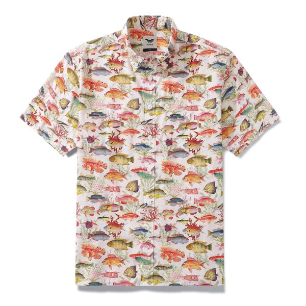 Hawaiian Shirt for Men with Fish Print - Sea and Ocean Design Short Sleeve Button-Down Aloha Shirt for Beach and Travel Wear - Image 2