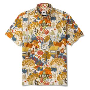 Hawaiian Shirt for Men - Brown Aloha Afternoon Plains Button-Down Short Sleeve Aloha Shirt for Casual Beach, Travel and Vacation Wear