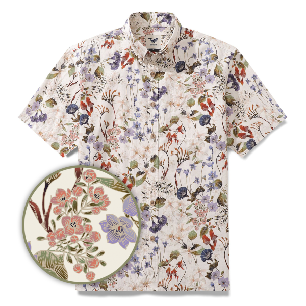 1930s Wildflowers Print Hawaiian Shirt for Men - Short Sleeve Button-Down Aloha Shirt for Casual Beach, Travel and Vacation Wear - Image 2