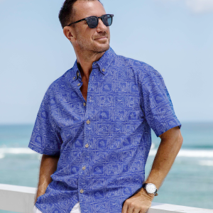 Hawaiian Shirt for Men with Ocean Life Print - Yiume Bluey Short Sleeve Aloha Shirt for Casual Beach and Travel Wear
