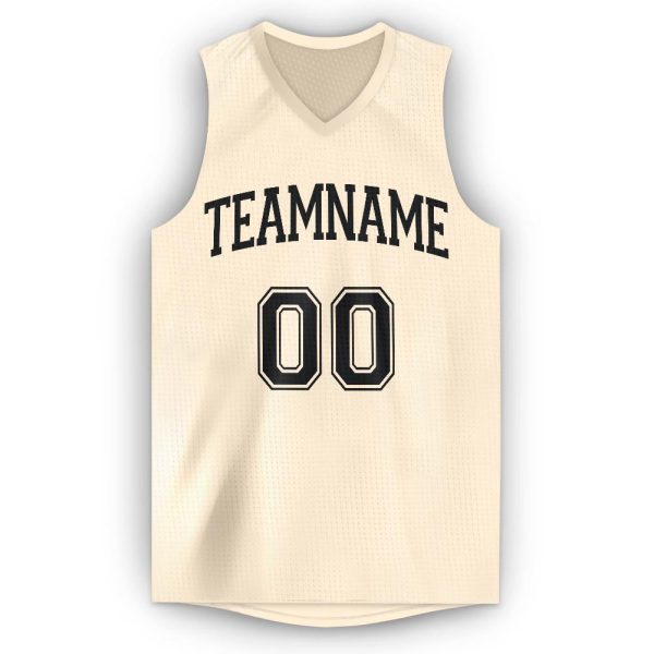 Cream Black V-Neck Personalized Basketball Jersey - Image 5