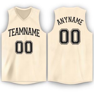 Cream Black V-Neck Personalized Basketball Jersey