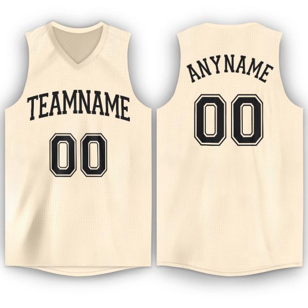 Cream Black V-Neck Personalized Basketball Jersey