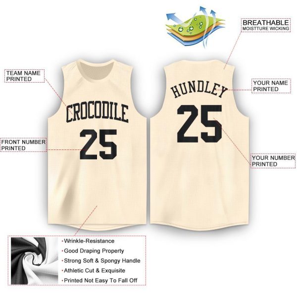 Cream Black Round Neck Personalized Basketball Jersey - Image 2