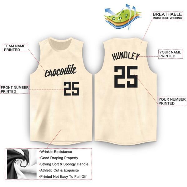 Cream Black Round Neck Personalized Basketball Jersey - Image 2
