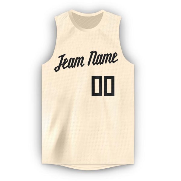 Cream Black Round Neck Personalized Basketball Jersey - Image 5
