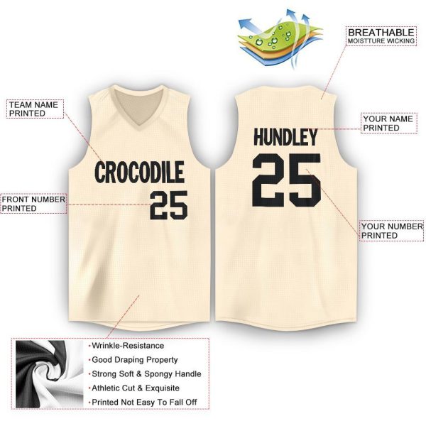 Cream Black V-Neck Personalized Basketball Jersey - Image 2