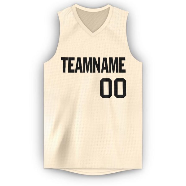 Cream Black V-Neck Personalized Basketball Jersey - Image 5