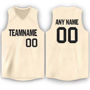 Cream Black V-Neck Personalized Basketball Jersey