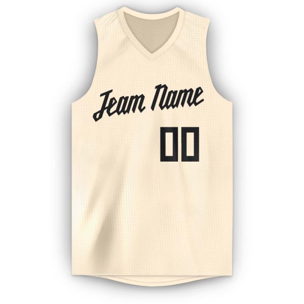 Cream Black V-Neck Personalized Basketball Jersey - Image 5