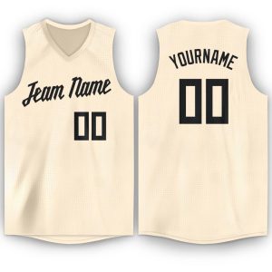 Cream Black V-Neck Personalized Basketball Jersey