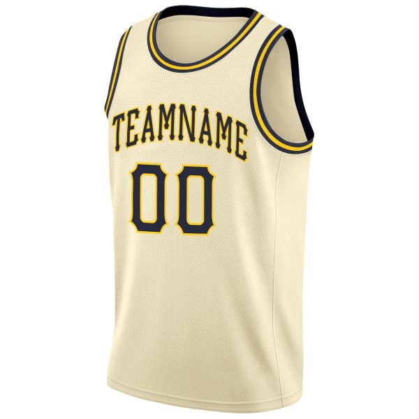 Cream Navy-Gold Round Neck Rib-Knit Personalized Basketball Jersey - Image 5