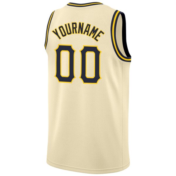 Cream Navy-Gold Round Neck Rib-Knit Personalized Basketball Jersey - Image 6