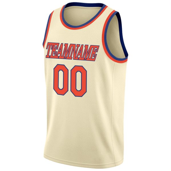 Cream Orange-Royal Round Neck Rib-Knit Personalized Basketball Jersey - Image 6