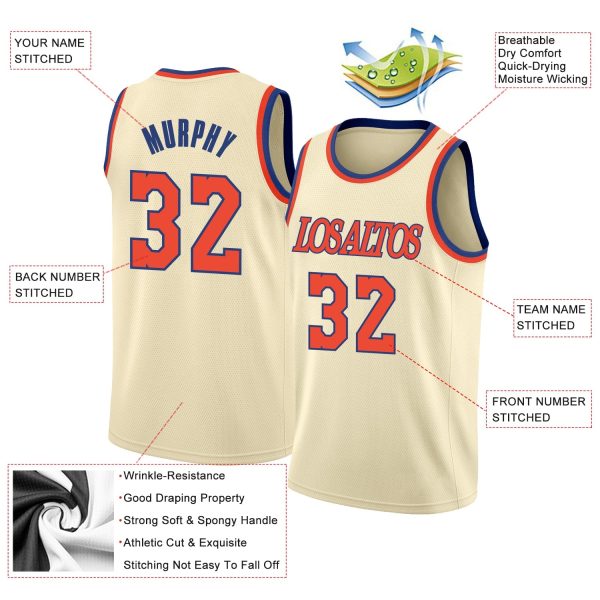 Cream Orange-Royal Round Neck Rib-Knit Personalized Basketball Jersey - Image 2