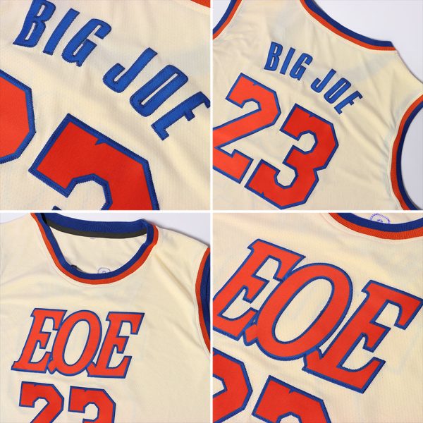Cream Orange-Royal Round Neck Rib-Knit Personalized Basketball Jersey - Image 5