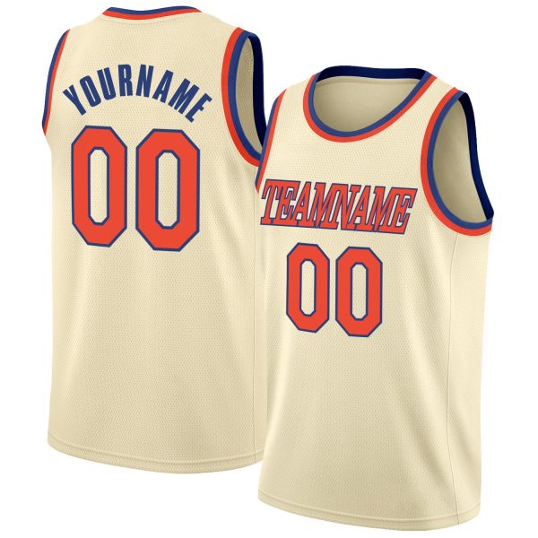 Cream Orange-Royal Round Neck Rib-Knit Personalized Basketball Jersey