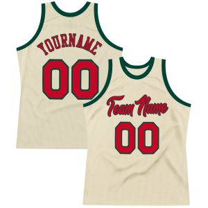 Cream Red-Hunter Green Authentic Throwback Personalized Basketball Jersey