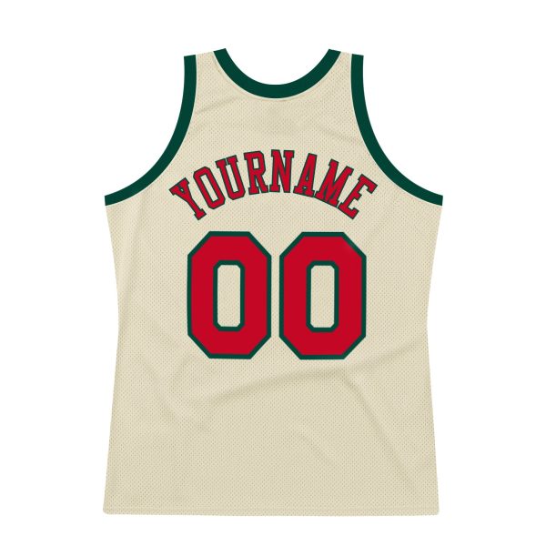 Cream Red-Hunter Green Authentic Throwback Personalized Basketball Jersey - Image 6
