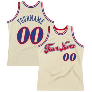 Cream Royal-Red Authentic Throwback Personalized Basketball Jersey