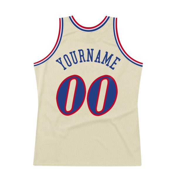 Cream Royal-Red Authentic Throwback Personalized Basketball Jersey - Image 6