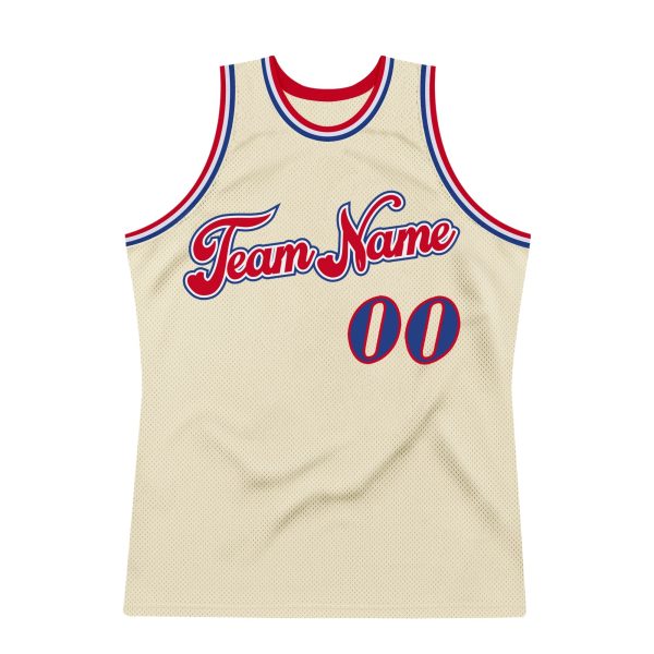Cream Royal-Red Authentic Throwback Personalized Basketball Jersey - Image 7