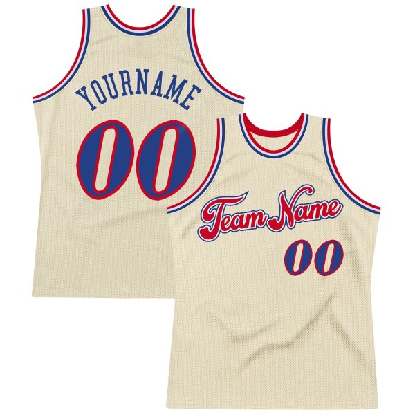 Cream Royal-Red Authentic Throwback Personalized Basketball Jersey