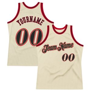 Cream Black-Red Authentic Throwback Personalized Basketball Jersey