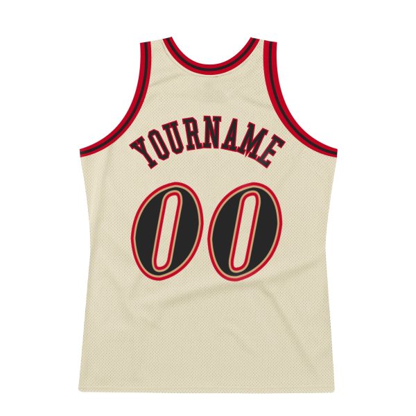Cream Black-Red Authentic Throwback Personalized Basketball Jersey - Image 5