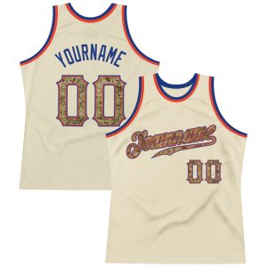Cream Camo-Royal Authentic Throwback Personalized Basketball Jersey