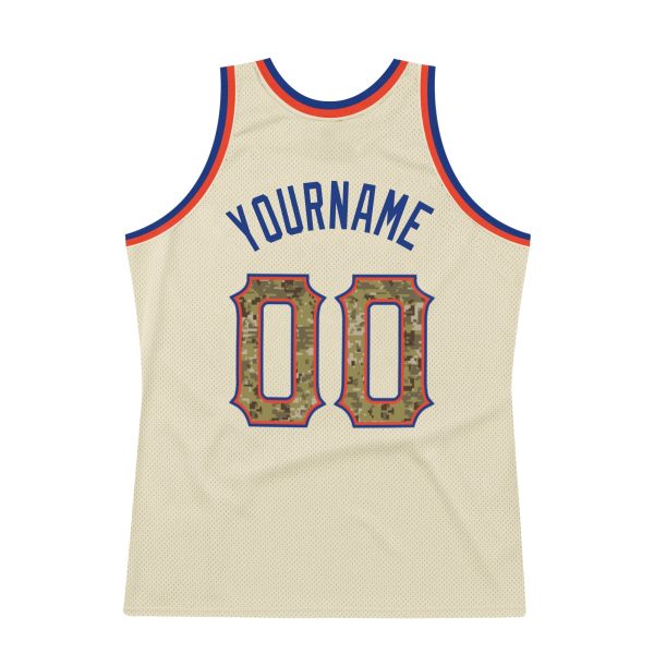 Cream Camo-Royal Authentic Throwback Personalized Basketball Jersey - Image 5