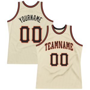 Cream Black-Orange Authentic Throwback Personalized Basketball Jersey