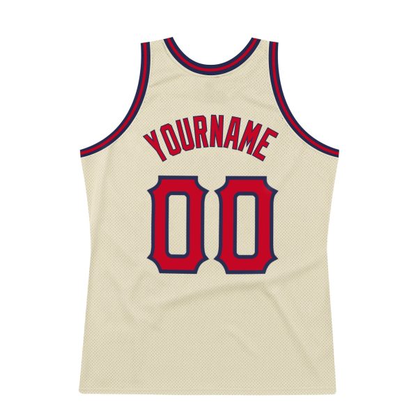 Cream Red-Navy Authentic Throwback Personalized Basketball Jersey - Image 5