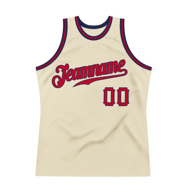 Cream Red-Navy Authentic Throwback Personalized Basketball Jersey - Image 6