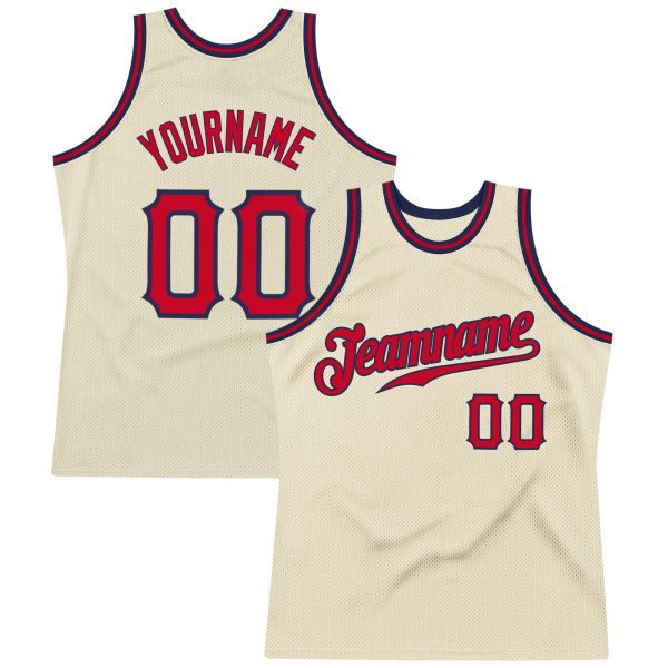 Cream Red-Navy Authentic Throwback Personalized Basketball Jersey