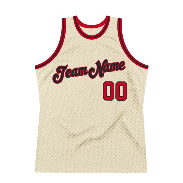 Cream Red-Black Authentic Throwback Personalized Basketball Jersey - Image 5