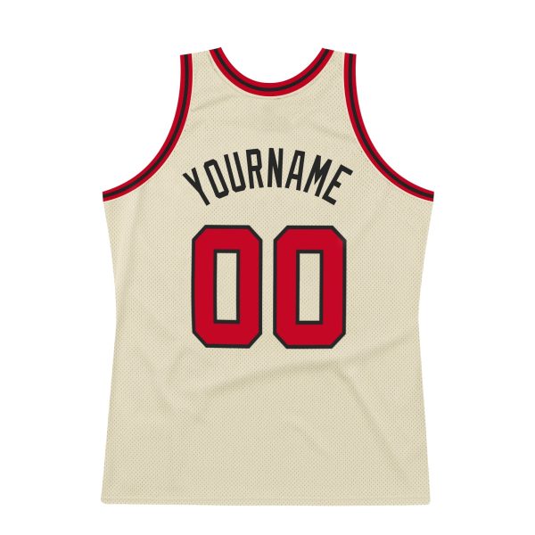 Cream Red-Black Authentic Throwback Personalized Basketball Jersey - Image 6