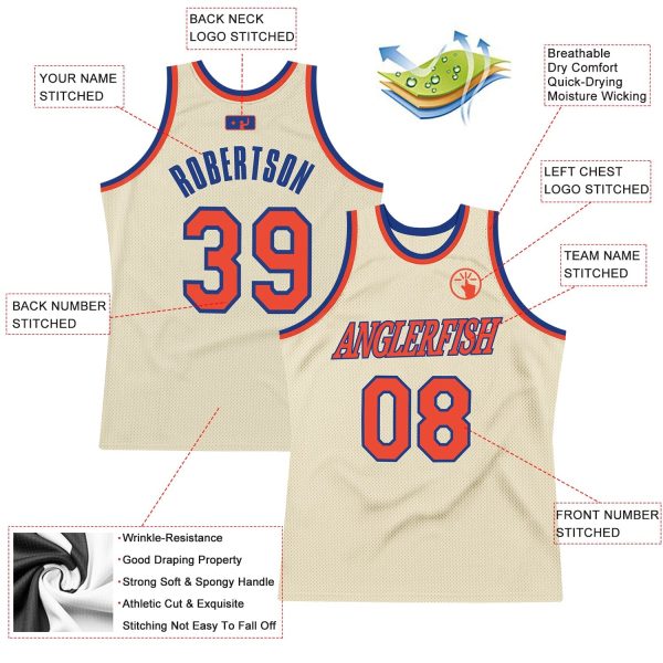 Cream Orange-Royal Authentic Throwback Personalized Basketball Jersey - Image 2