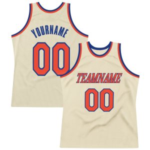 Cream Orange-Royal Authentic Throwback Personalized Basketball Jersey
