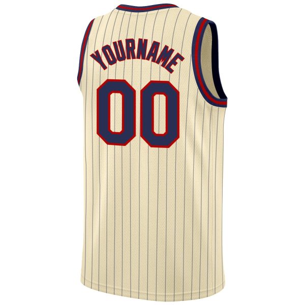 Cream Navy Pinstripe Navy-Red Authentic Personalized Basketball Jersey - Image 6