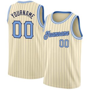 Cream Navy Pinstripe Light Blue-Black Authentic Personalized Basketball Jersey