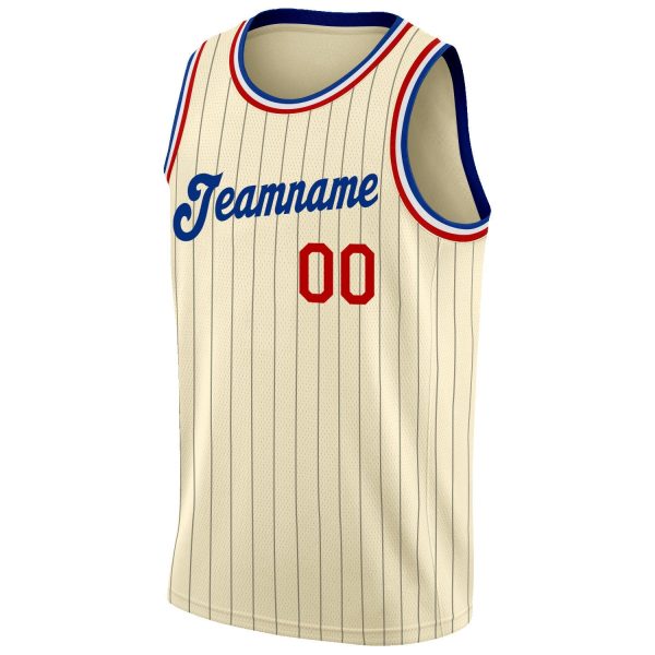 Cream Black Pinstripe Red-Royal Authentic Personalized Basketball Jersey - Image 5