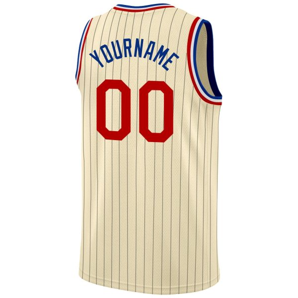 Cream Black Pinstripe Red-Royal Authentic Personalized Basketball Jersey - Image 6